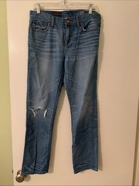 J. Crew Slim Broken In Boyfriend Straight-Leg Distressed Blue Jeans
